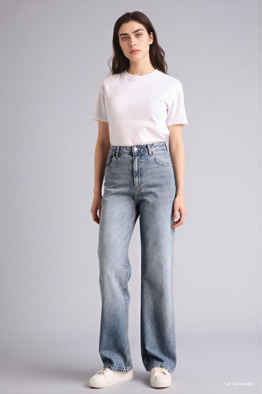 Kadın Koyu Mavi 90's Wide Leg Yüksek Bel Jean