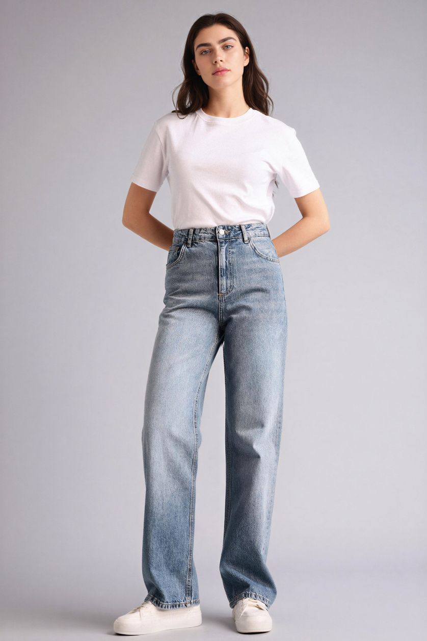WOMAN Dark Blue 90's Wide Leg High Waist Long Jeans