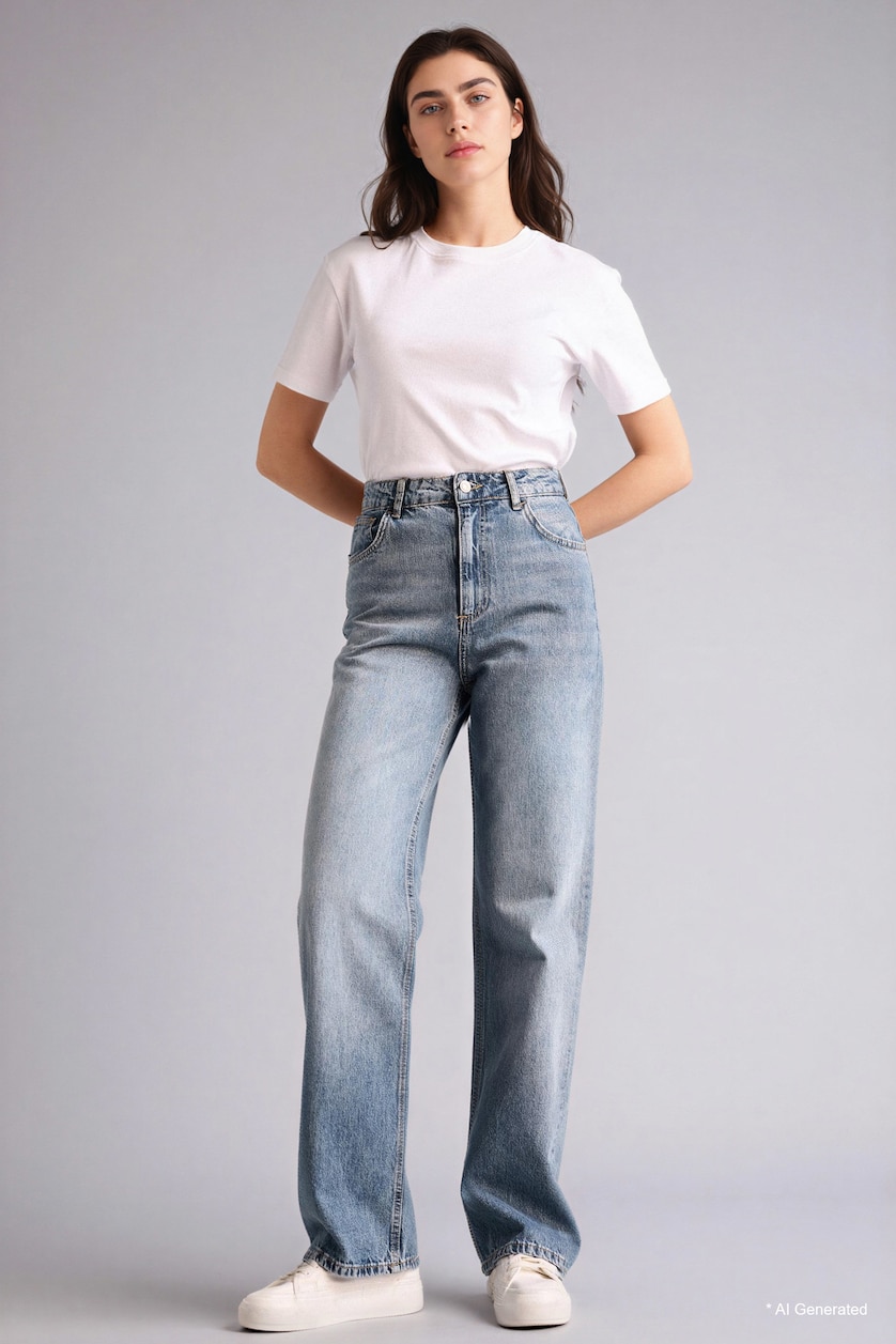 Kadın Koyu Mavi 90's Wide Leg Yüksek Bel Jean