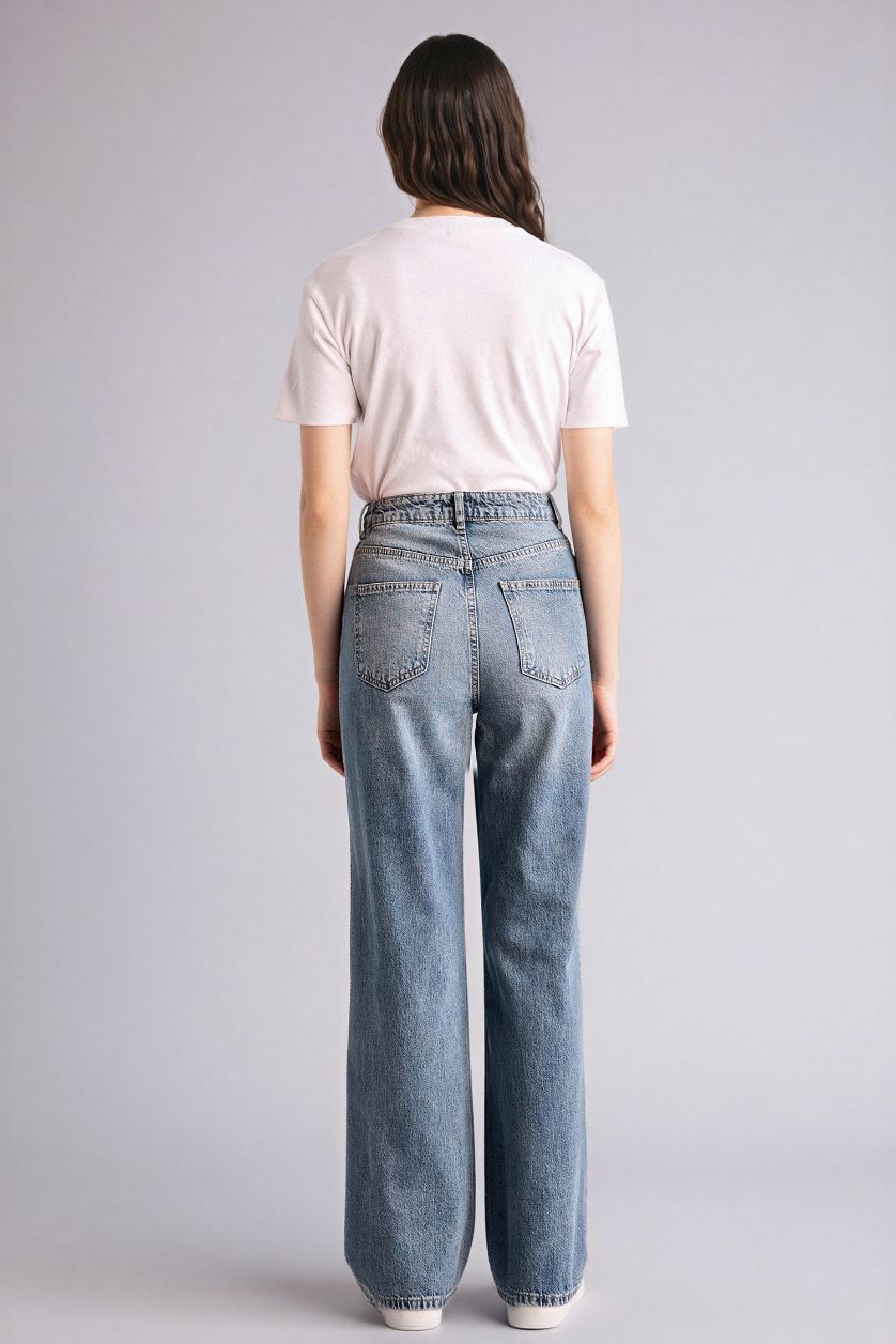 WOMAN Dark Blue 90's Wide Leg High Waist Long Jeans