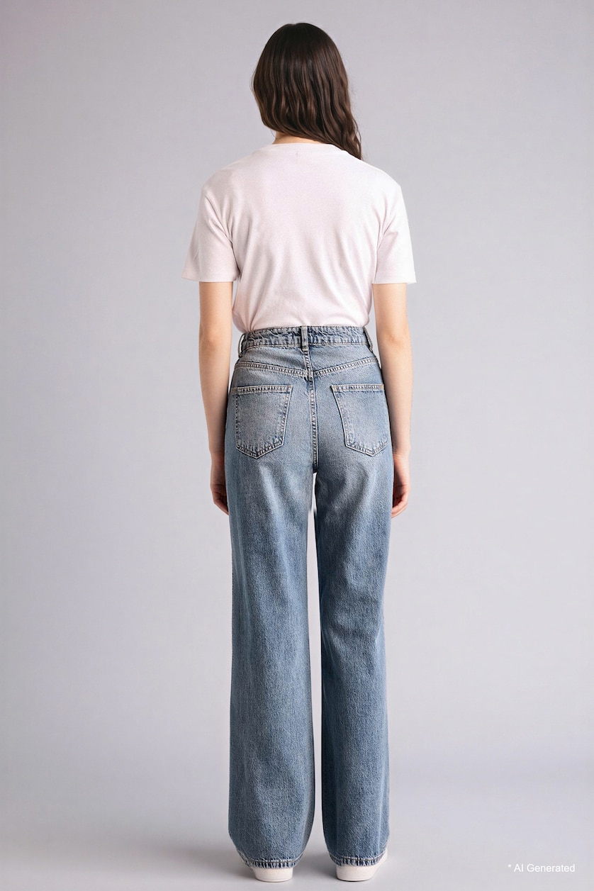 Kadın Koyu Mavi 90's Wide Leg Yüksek Bel Jean