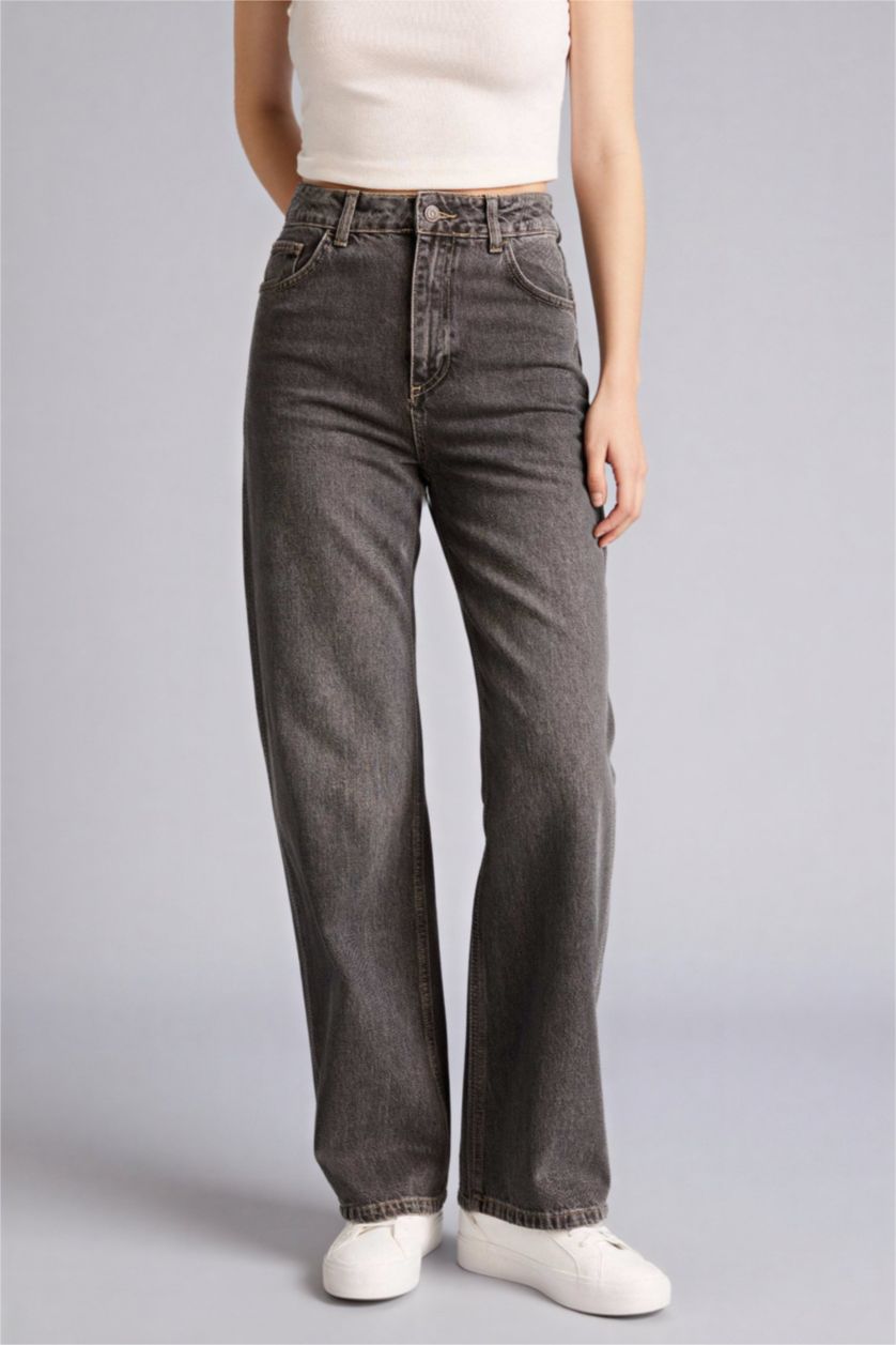 نساء بني سروال جينز برجل واسع ستايل التسعينات