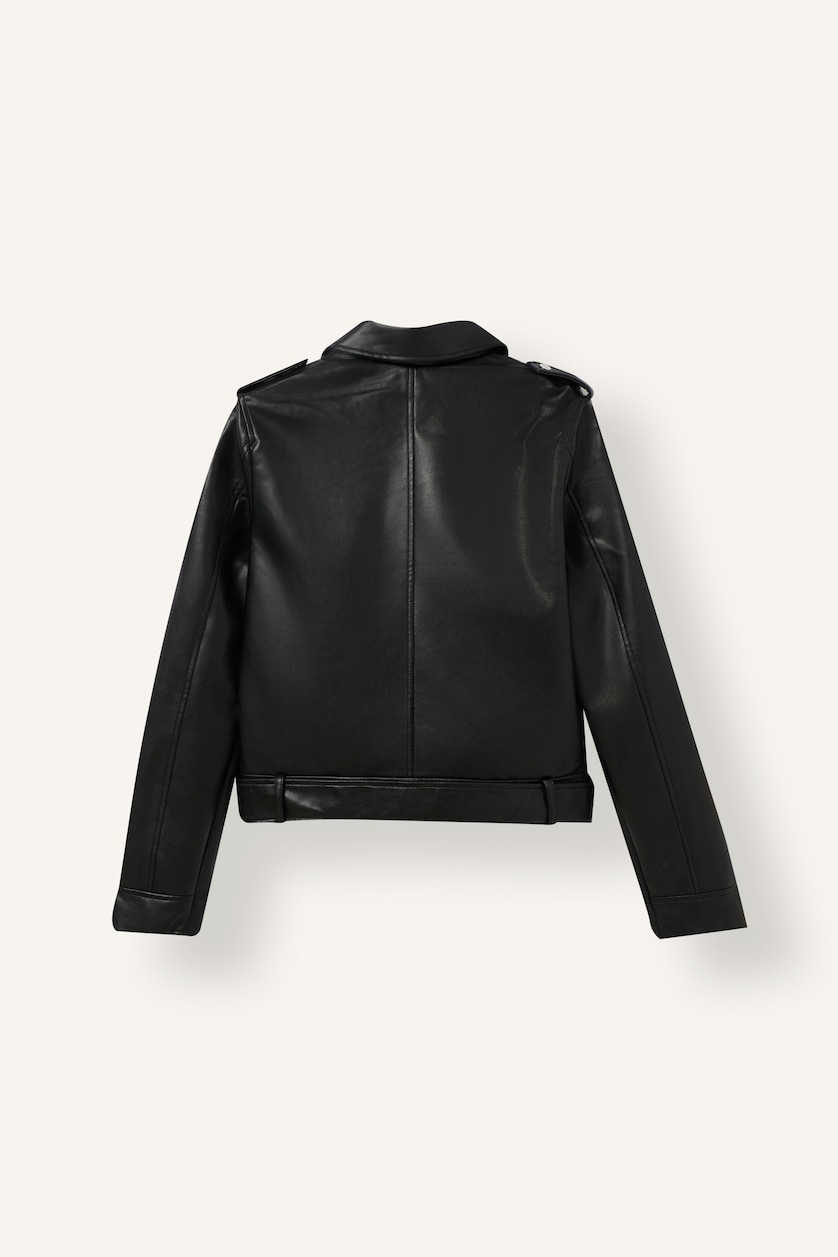 FEMME Noir Veste zippée en similicuir Coupe régulière