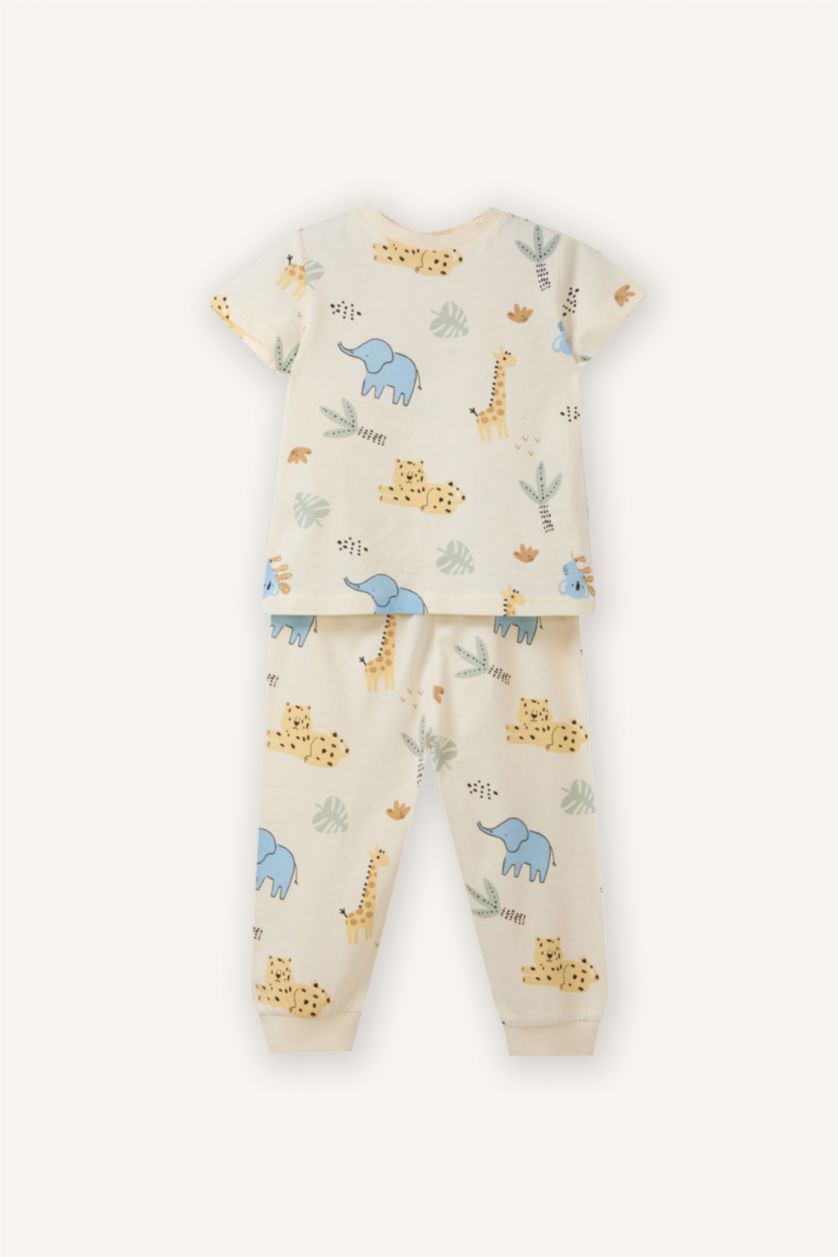 Erkek Bebek Ekru Dinozor Baskılı 2'li Pijama Takımı Erkek Bebek
