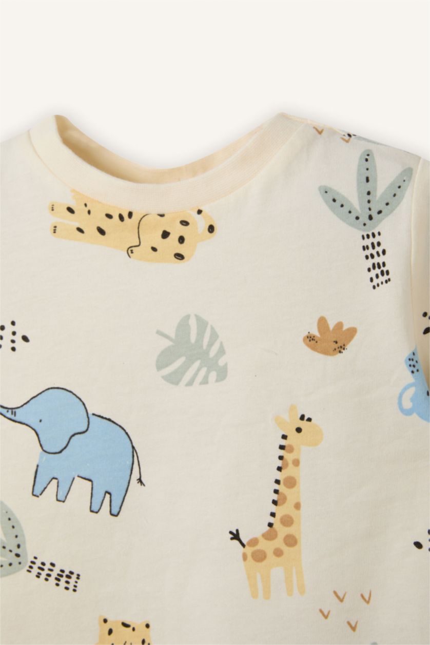 Erkek Bebek Ekru Dinozor Baskılı 2'li Pijama Takımı Erkek Bebek