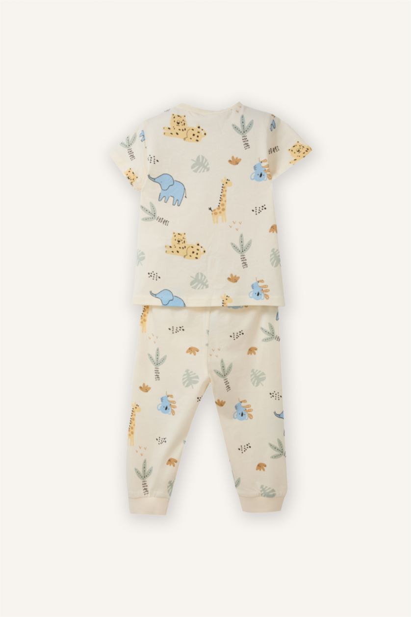 Erkek Bebek Ekru Dinozor Baskılı 2'li Pijama Takımı Erkek Bebek