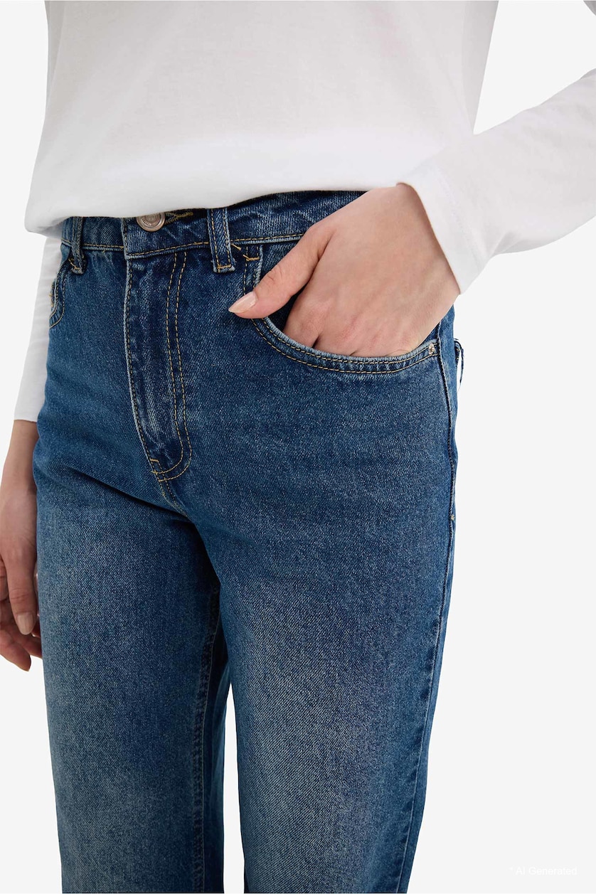 Kadın Koyu Mavi Straight Wide Yüksek Bel Jean