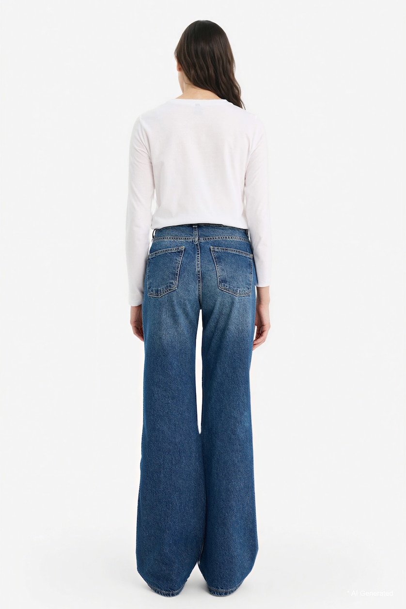 Kadın Koyu Mavi Straight Wide Yüksek Bel Jean