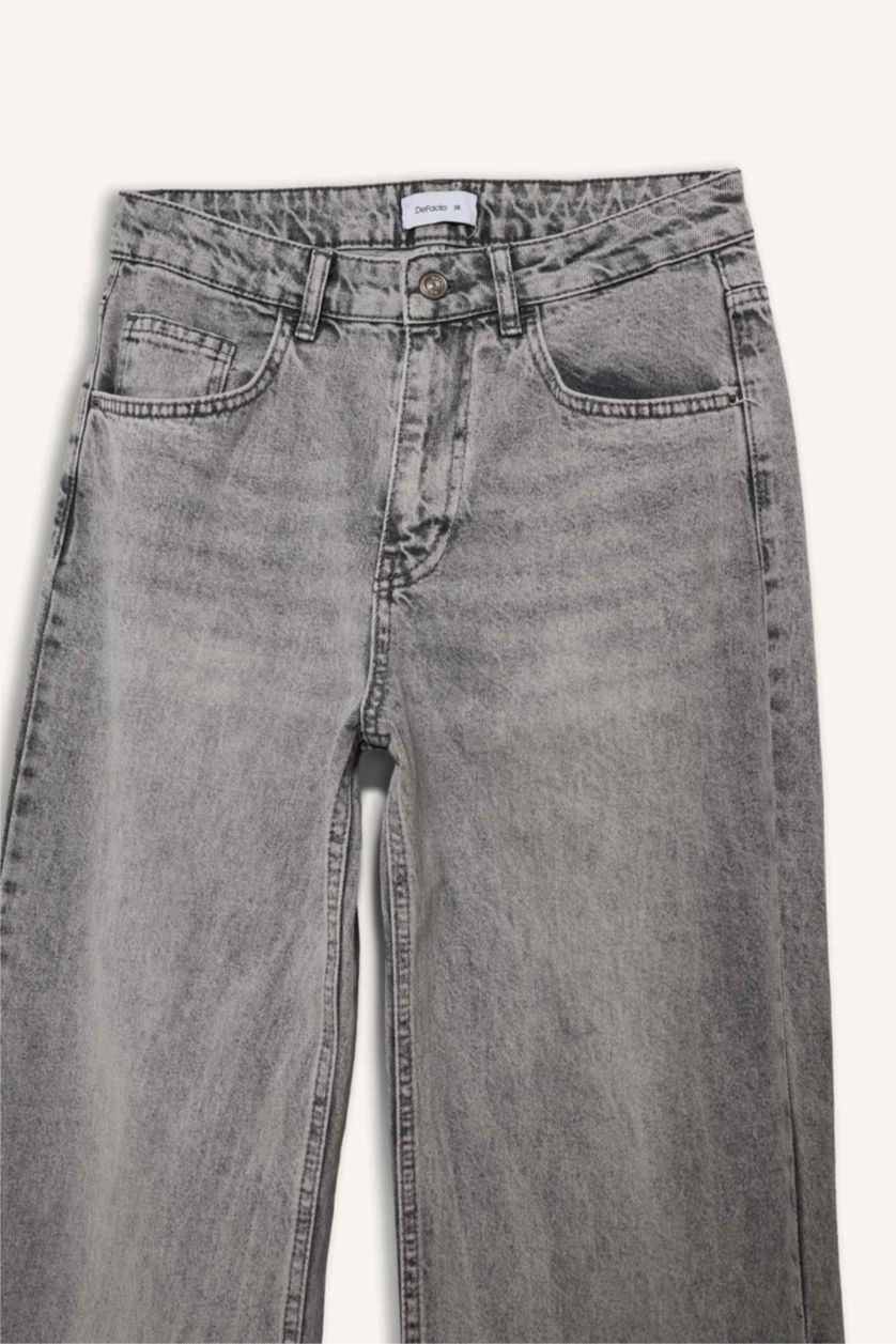 Woman Grey Straight Wide High Waist Long Jeans