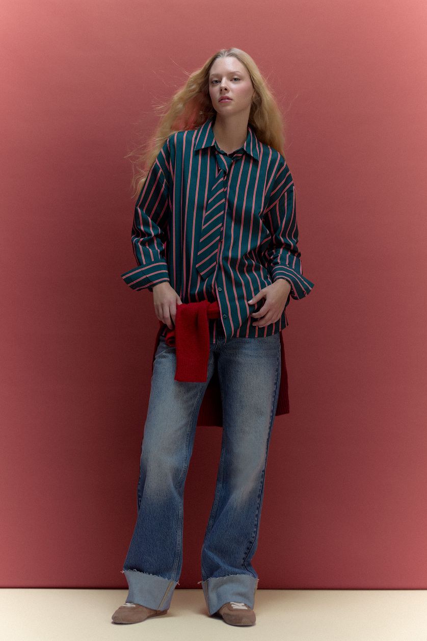 Kadın Koyu Mavi %100 Pamuk Straıght Wıde Yüksek Bel Jean Pantolon