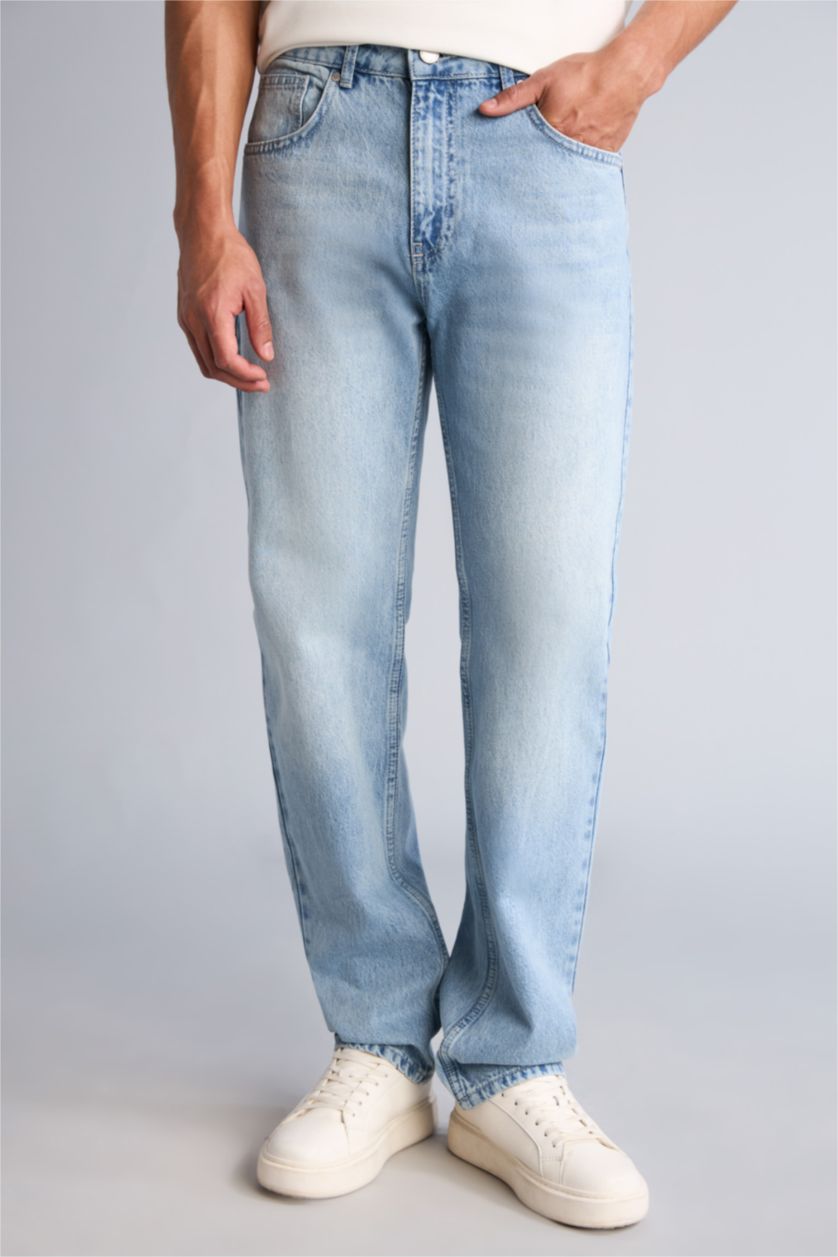 Erkek Açık Mavi Straight Fit Pantolon