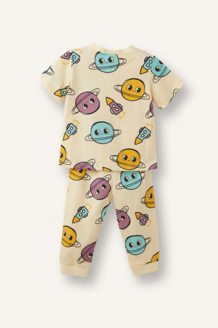 Baby Boys Light Yellow 4 piece Regular Fit Printed Knitted Pyjamas