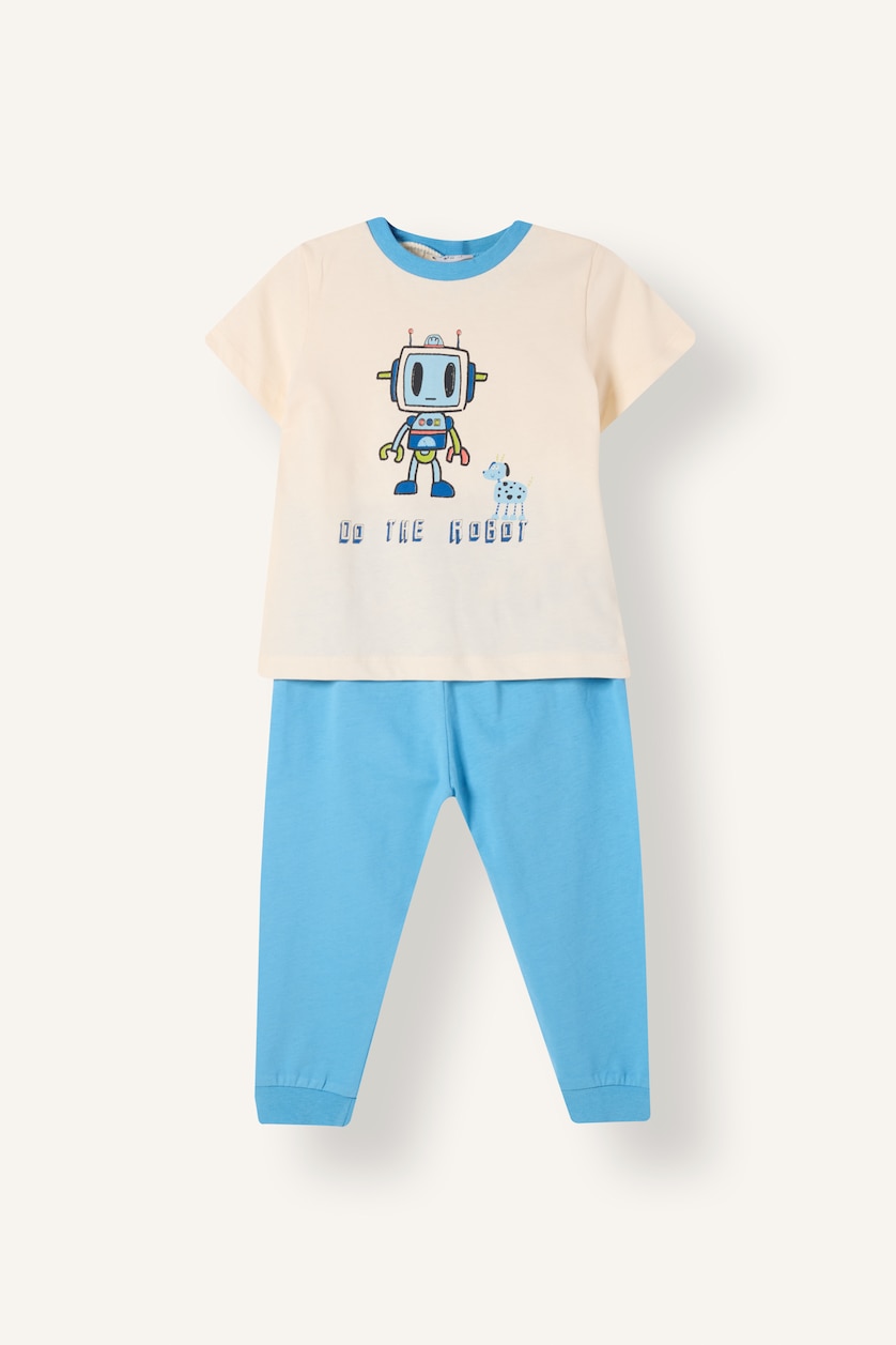 Erkek Bebek Açık Sarı %100 Pamuk Desenli 4'lü Pijama Takımı Erkek Bebek