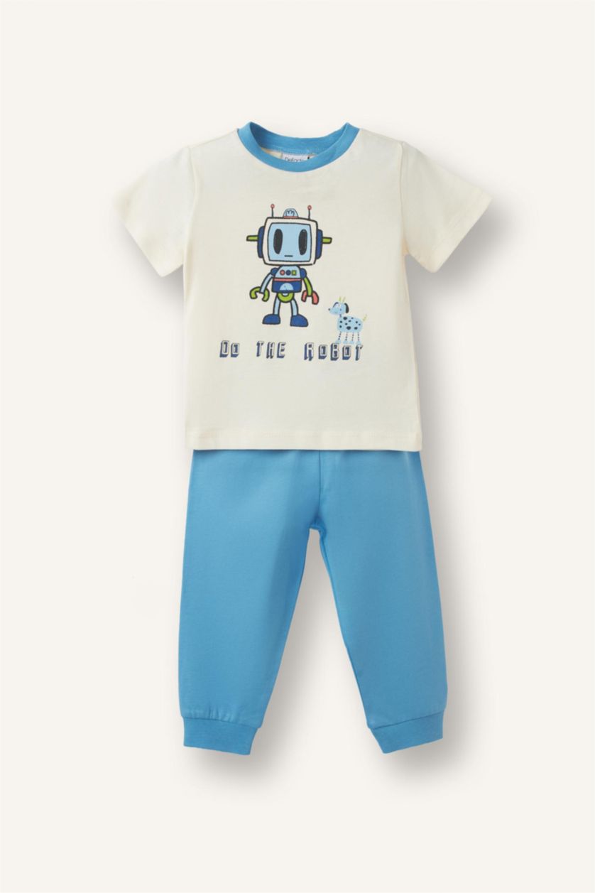 Baby Boys Light Yellow 4 piece Regular Fit Printed Knitted Pyjamas