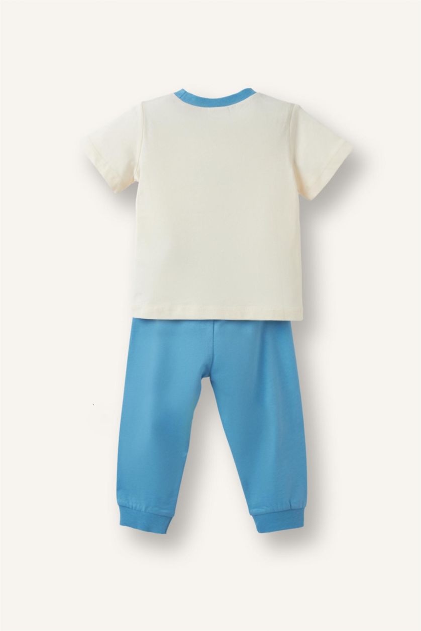 Baby Boys Light Yellow 4 piece Regular Fit Printed Knitted Pyjamas