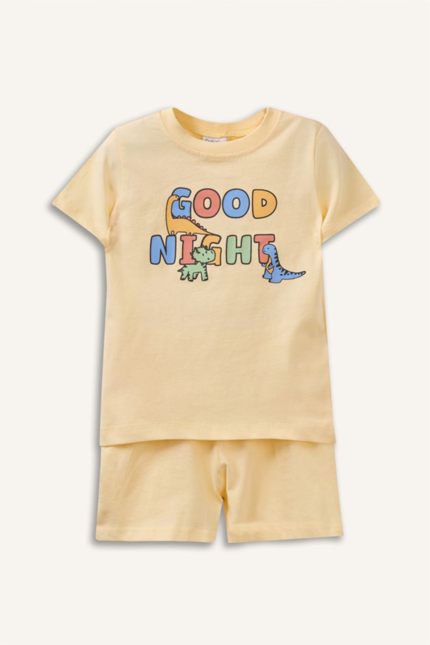 طفل صغير أصفر فاتح سيت بجامة ولادي مطبوع - قطعتين