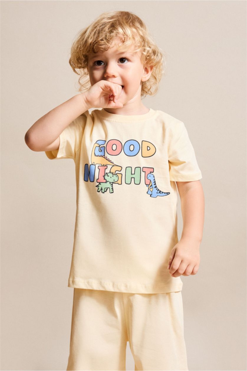 Erkek Bebek Açık Sarı %100 Pamuk Desenli 2'li Pijama Takımı Erkek Bebek
