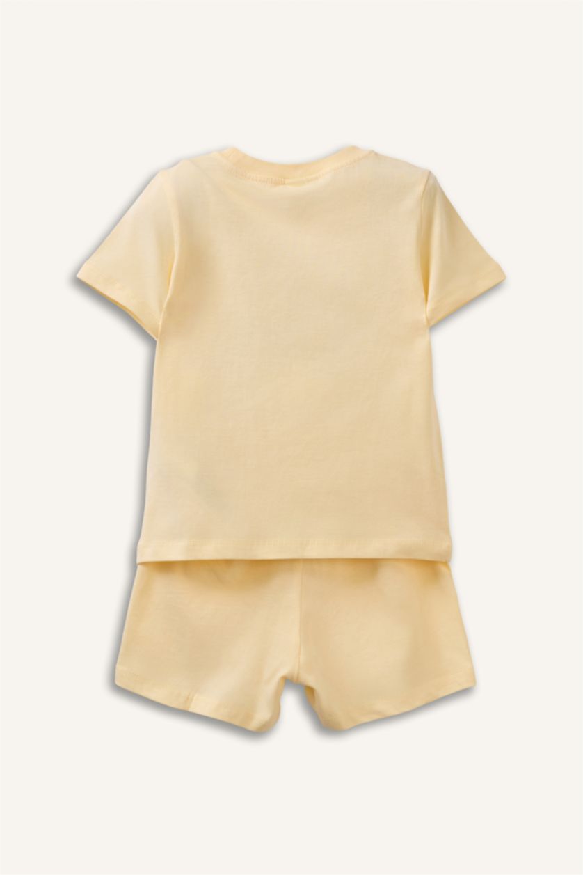 طفل صغير أصفر فاتح سيت بجامة ولادي مطبوع - قطعتين