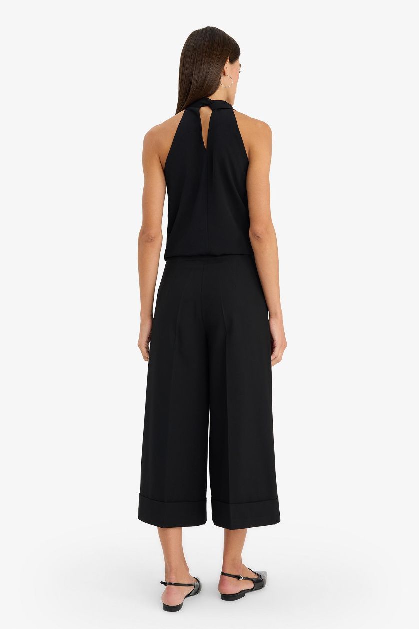 WOMAN Black High Waist Crop Fit Trousers