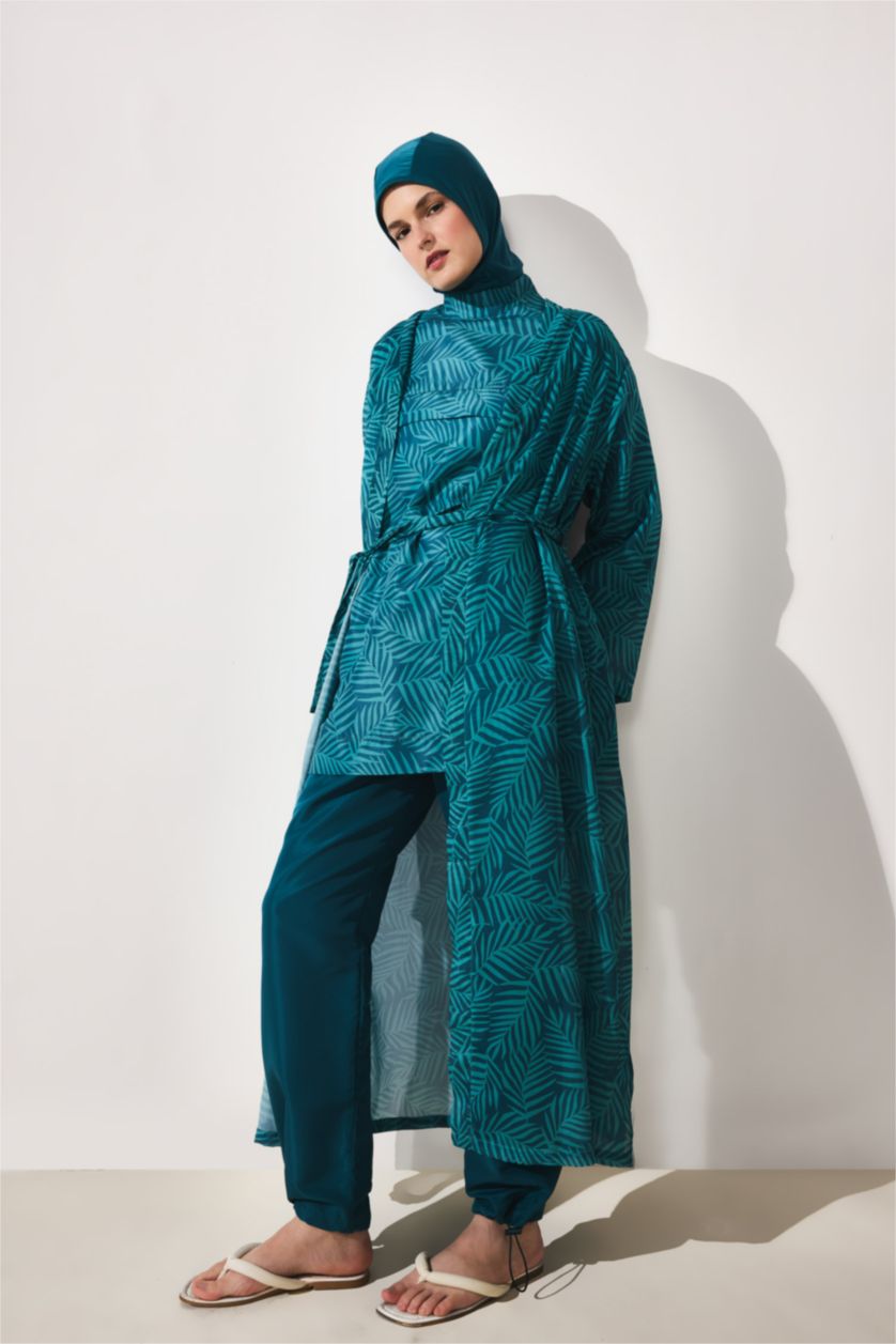 نساء أخضر غامق Regular Fit Printed 3 Piece Burkini Swimsuit