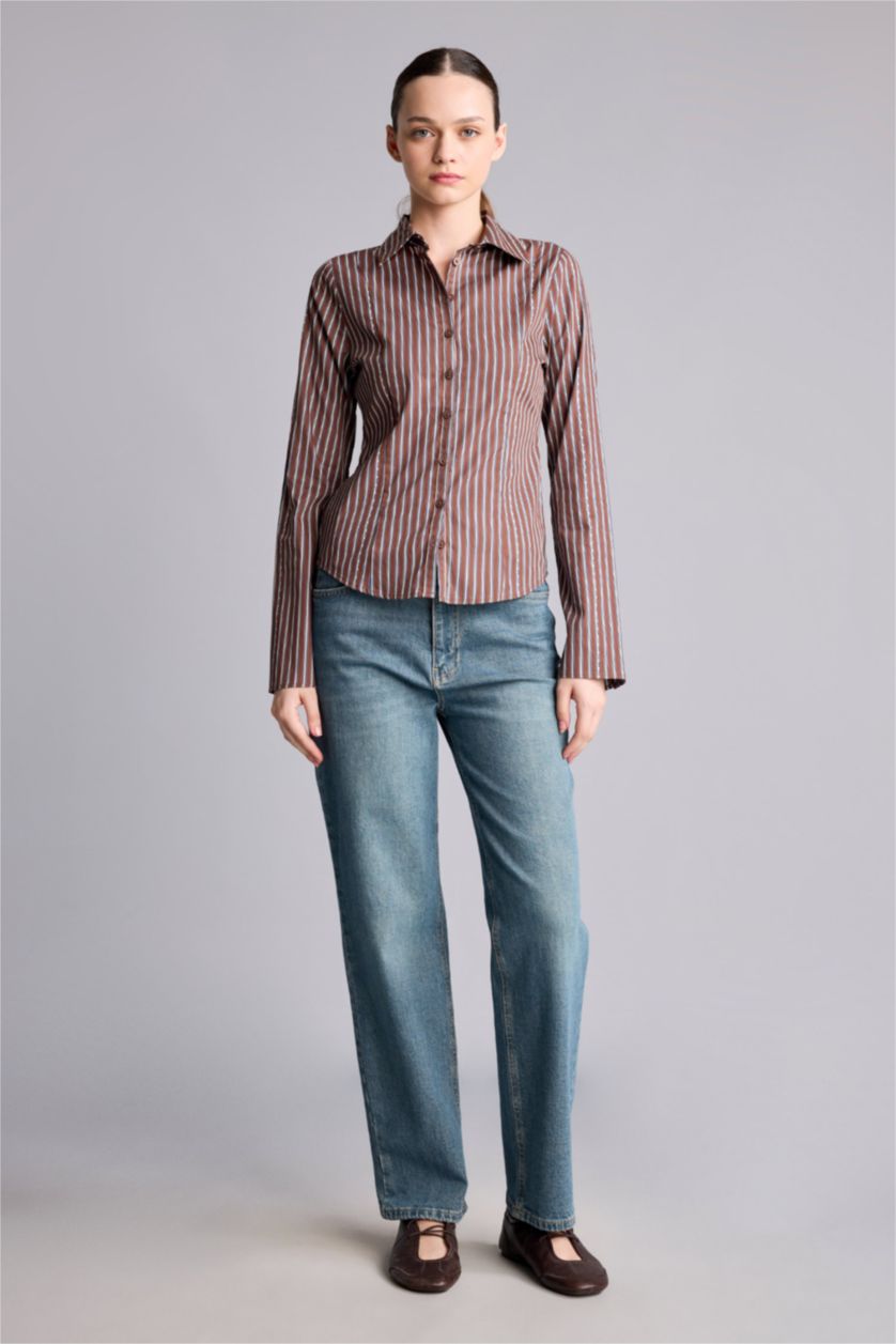 Kadın Mavi Comfort Straight Bilek Boyu Jean Pantolon