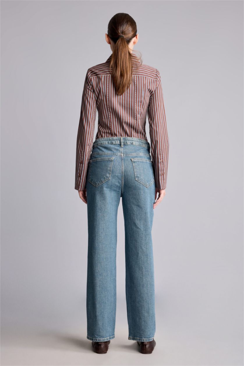 Kadın Mavi Comfort Straight Bilek Boyu Jean Pantolon
