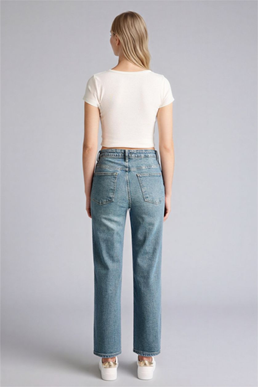 نساء أزرق سروال جينز قصة مستقيمة بخصر عادي