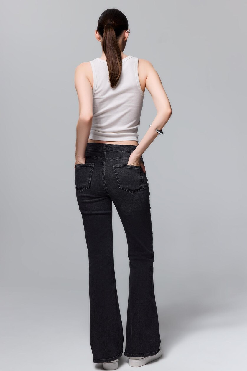 Woman Black High Waist Flare Trousers