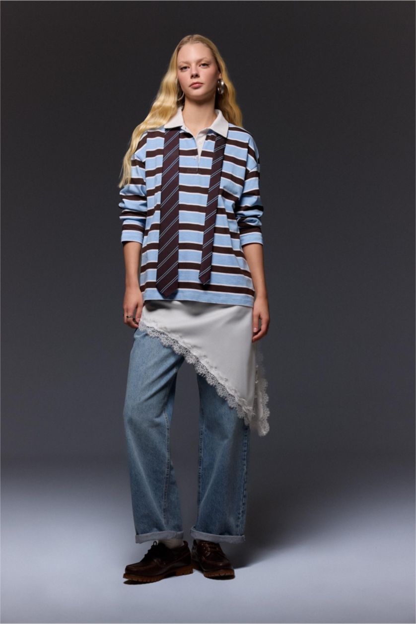 Woman Blue Low Waist Long Jeans