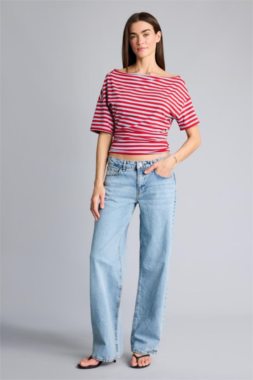 WOMAN Blue 100% Cotton Low Waist Long Jeans