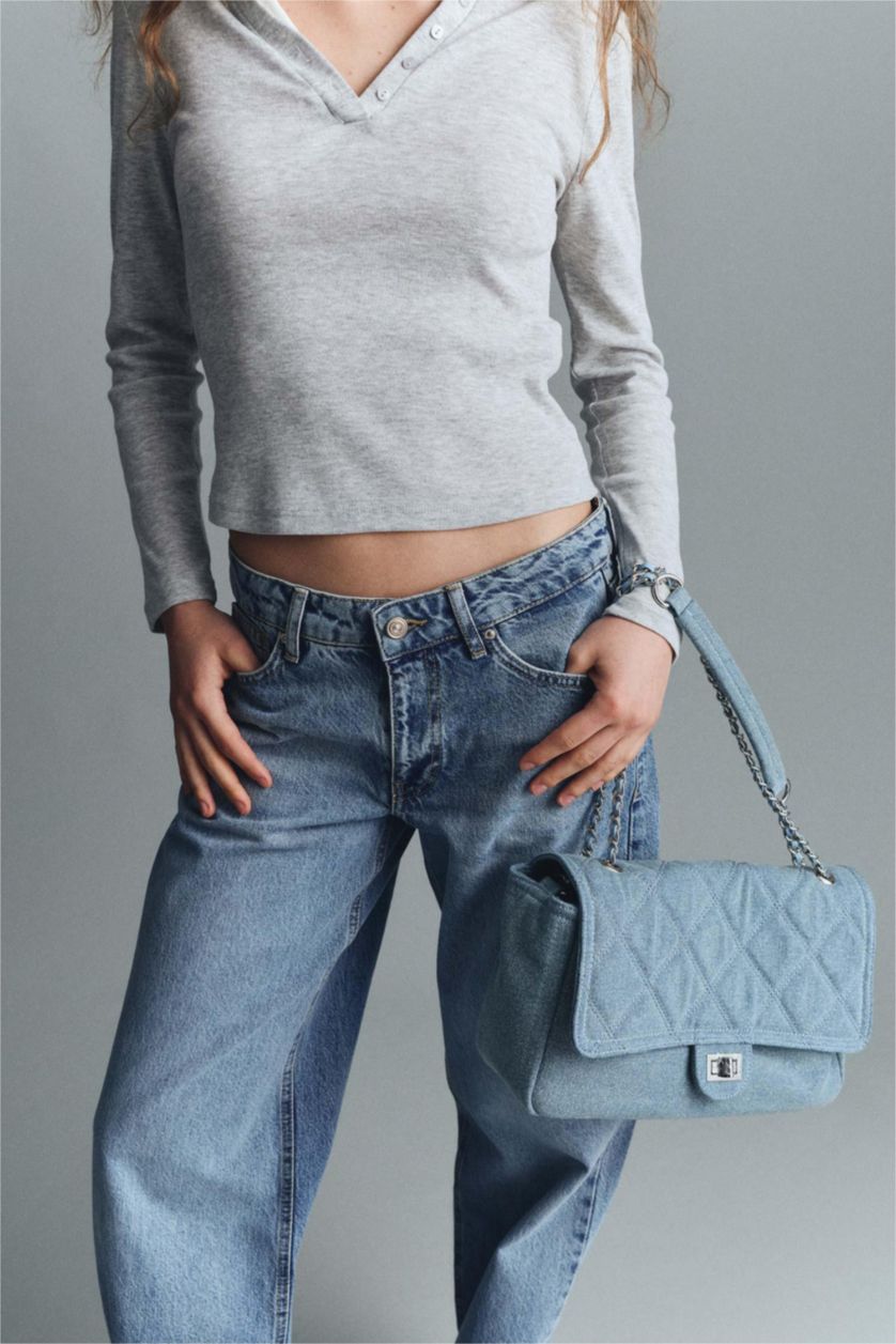 WOMAN Blue 100% Cotton Low Waist Long Jeans