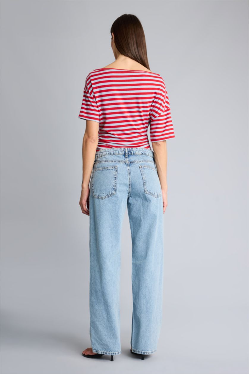 WOMAN Blue 100% Cotton Low Waist Long Jeans