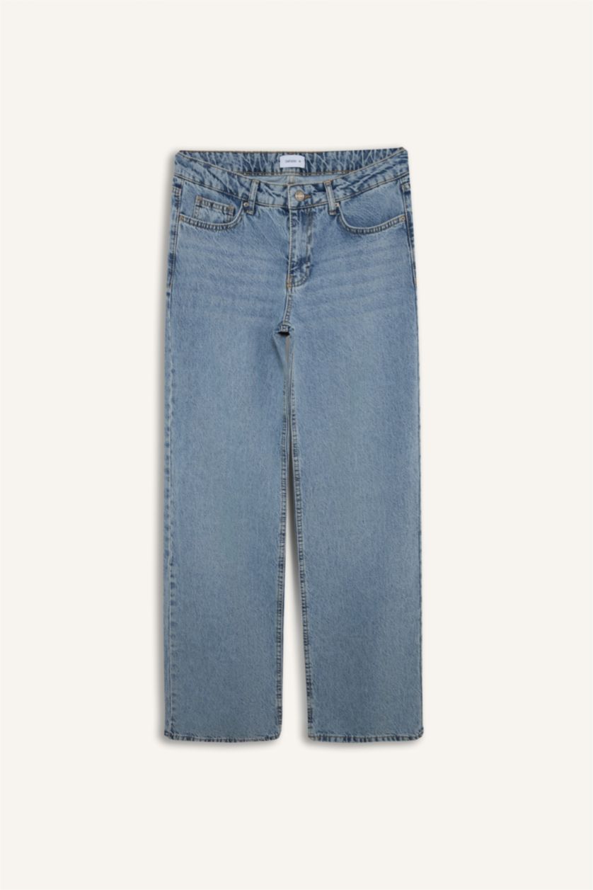 WOMAN Blue 100% Cotton Low Waist Long Jeans