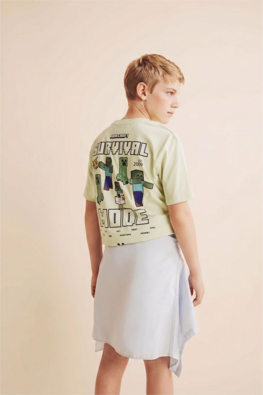 Boys & Teens Light Green تيشيرت نص ردن قصة عادية من ماينكرافت