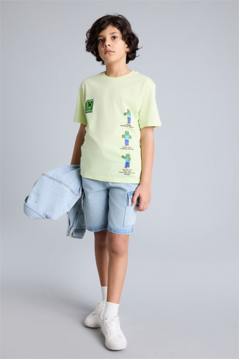 Erkek Çocuk - Genç Erkek Açık Yeşil Mınecraft Tişört Erkek Çocuk