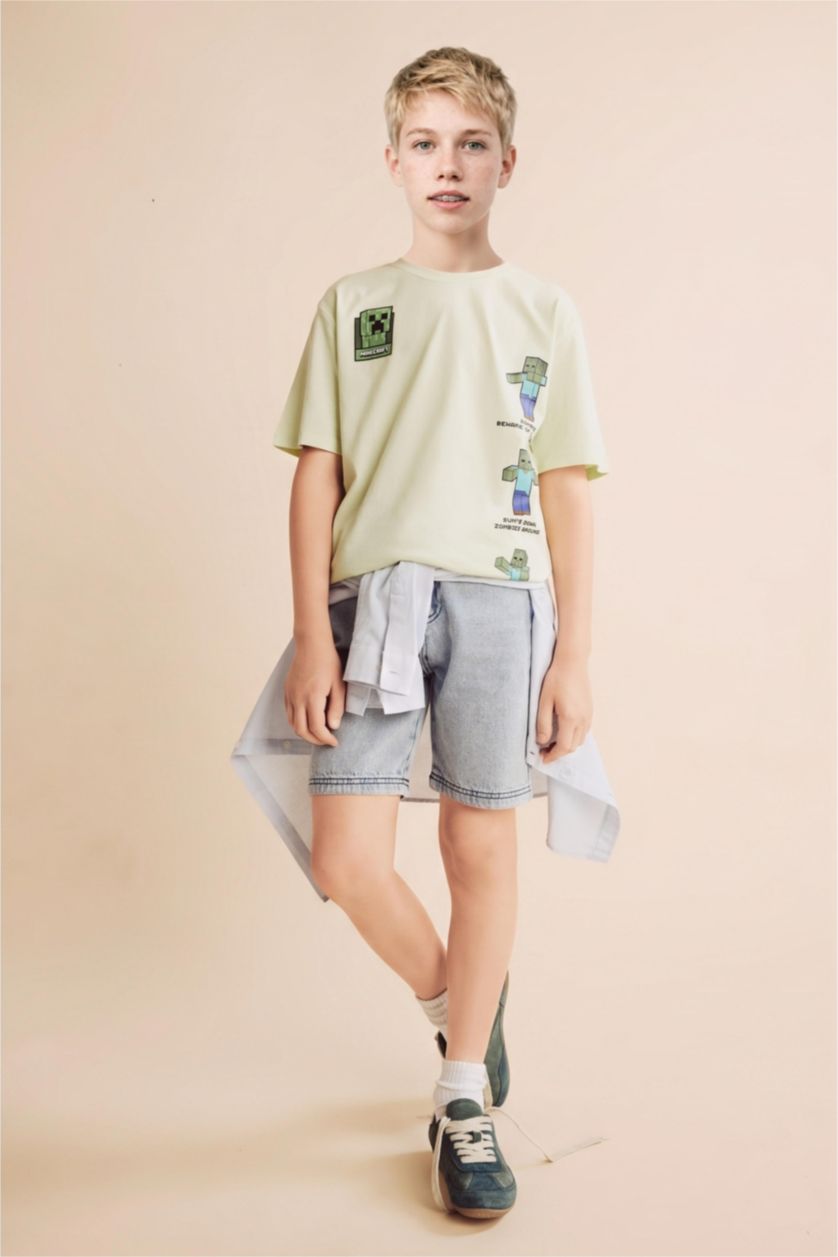 Boys & Teens Light Green تيشيرت نص ردن قصة عادية من ماينكرافت