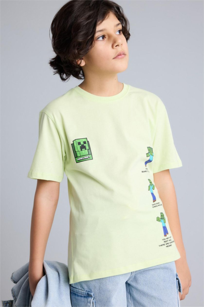 Boys & Teens Light Green تيشيرت نص ردن قصة عادية من ماينكرافت