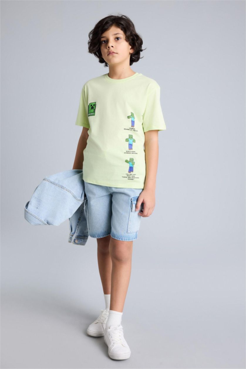 Boys & Teens Light Green تيشيرت نص ردن قصة عادية من ماينكرافت