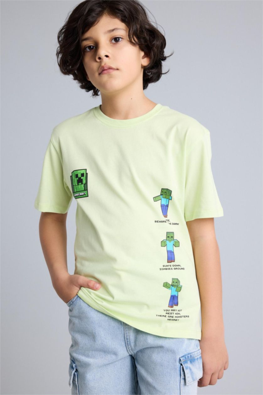 Boys & Teens Light Green تيشيرت نص ردن قصة عادية من ماينكرافت