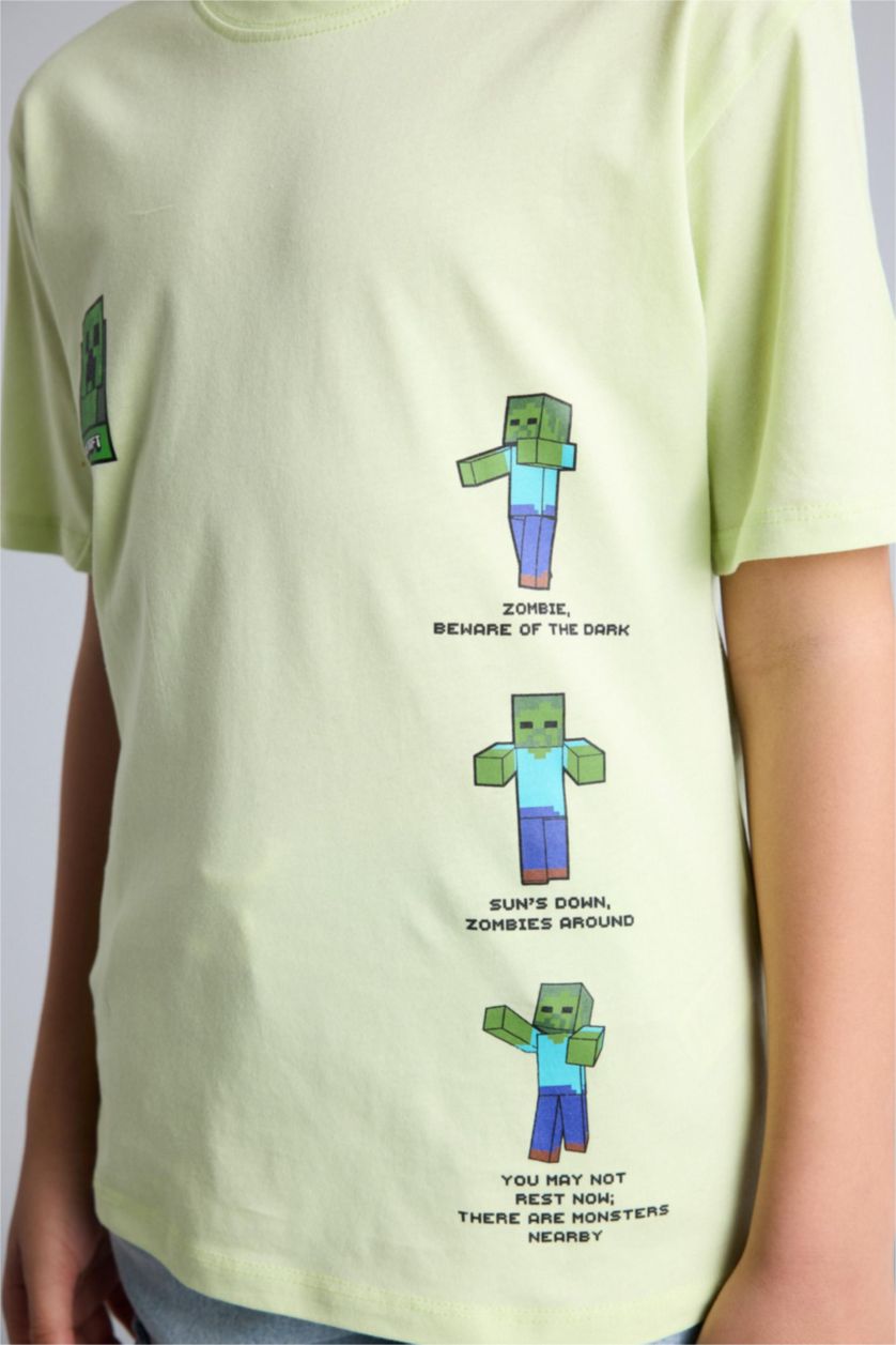 Boys & Teens Light Green تيشيرت نص ردن قصة عادية من ماينكرافت