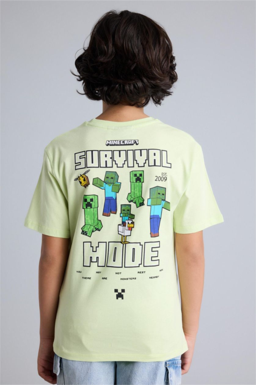 Boys & Teens Light Green تيشيرت نص ردن قصة عادية من ماينكرافت