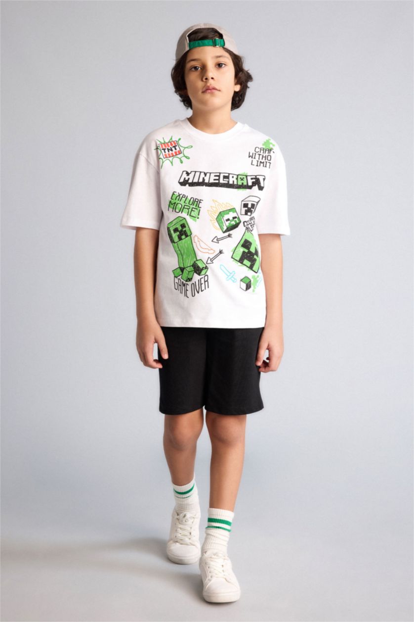 Erkek Çocuk - Genç Erkek Beyaz Mınecraft Oversıze Tişört Erkek Çocuk