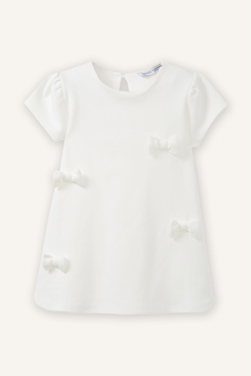 Kız Bebek Ekru Fiyonklu Elbise Kız Bebek