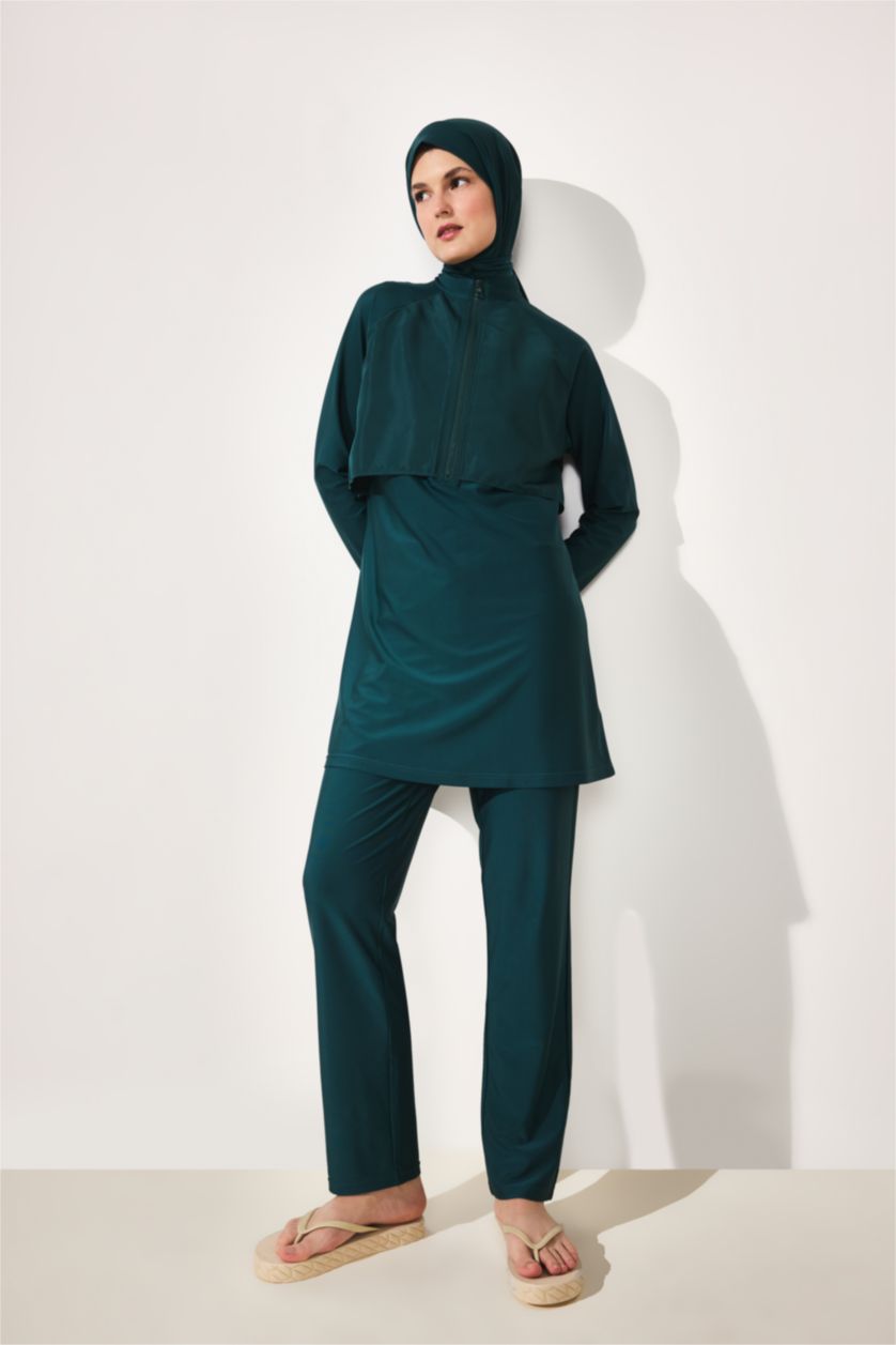 Kadın Koyu Yeşil Regular Fit 5'Li Burkini Mayo