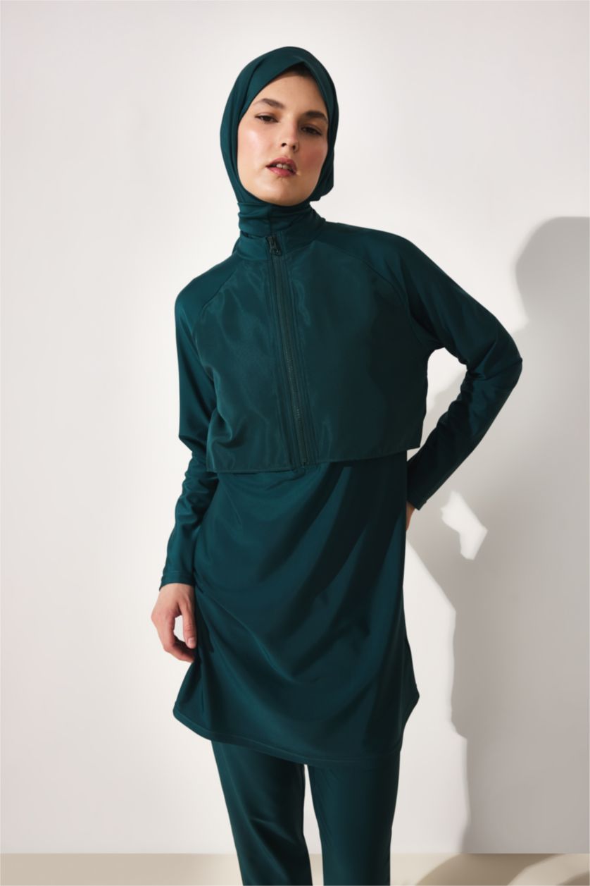 Kadın Koyu Yeşil Regular Fit 5'Li Burkini Mayo