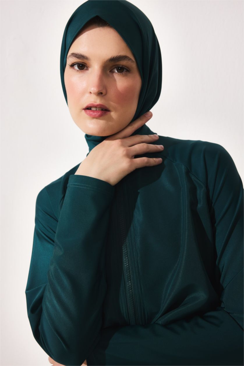 Kadın Koyu Yeşil Regular Fit 5'Li Burkini Mayo