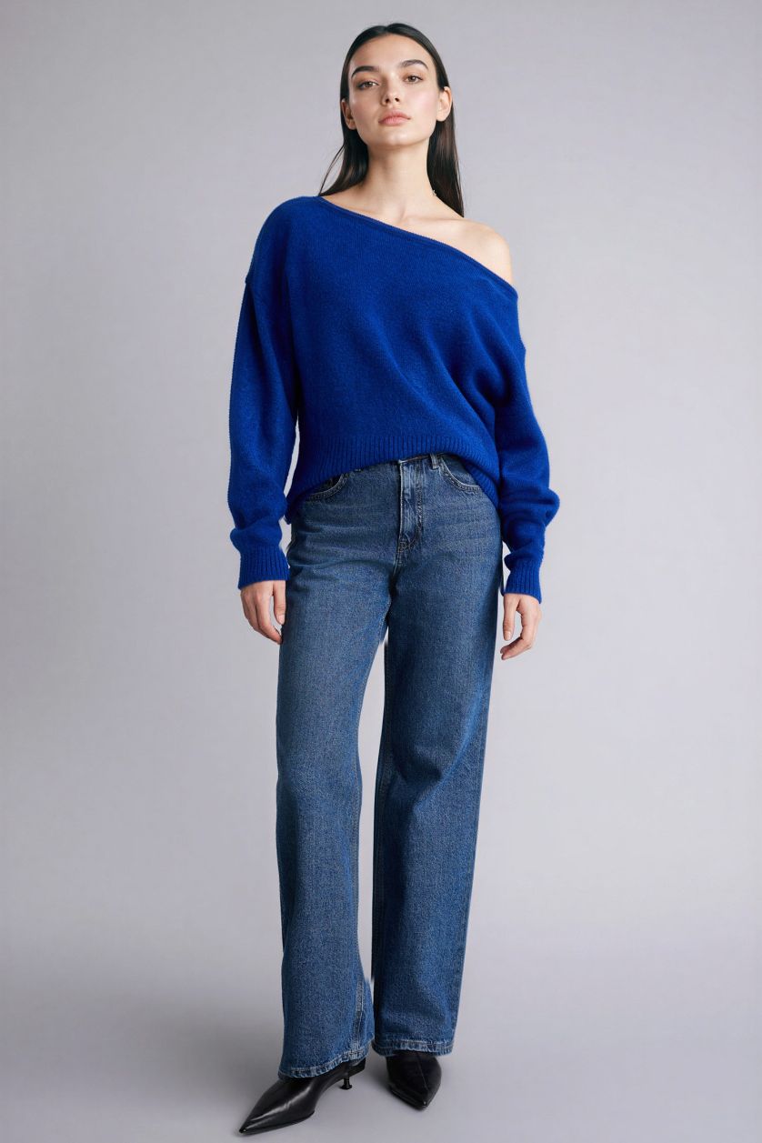 Woman Sax Regular Fit Strapless Knitwear Pullover