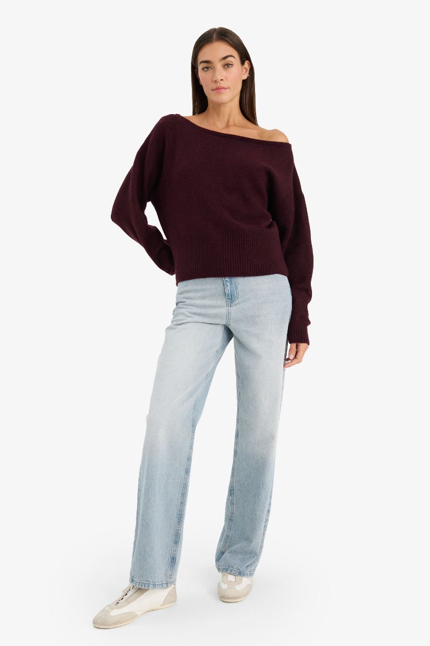 Woman Bordeaux Regular Fit Strapless Knitwear Pullover