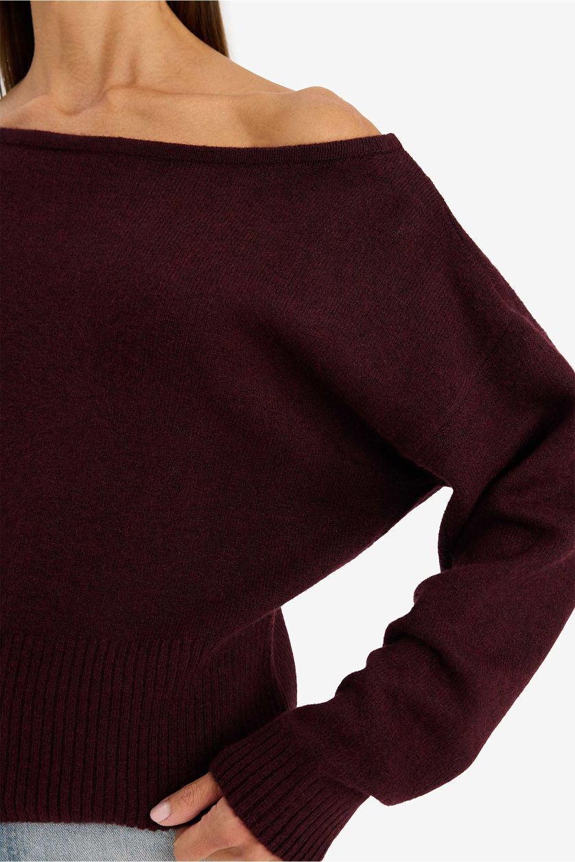 Woman Bordeaux Regular Fit Strapless Knitwear Pullover