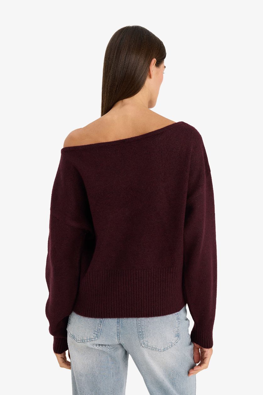 Woman Bordeaux Regular Fit Strapless Knitwear Pullover